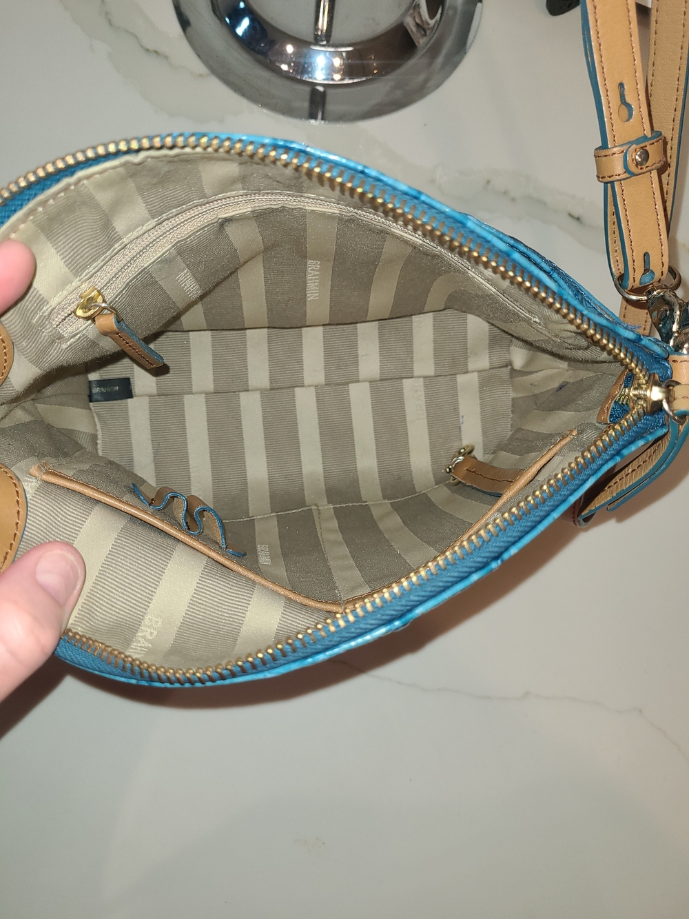 Brahmin Mini Duxbury Surf Vineyard Blue & Gold - Picture 10 of 13